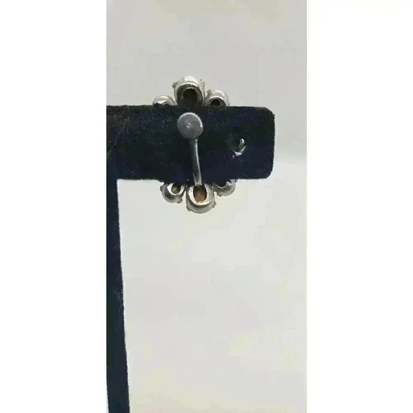 Vintage Earrings Rhinestone Baby Blue Rhodium Plated Clip Big Statement 50s - Picture 8 of 12